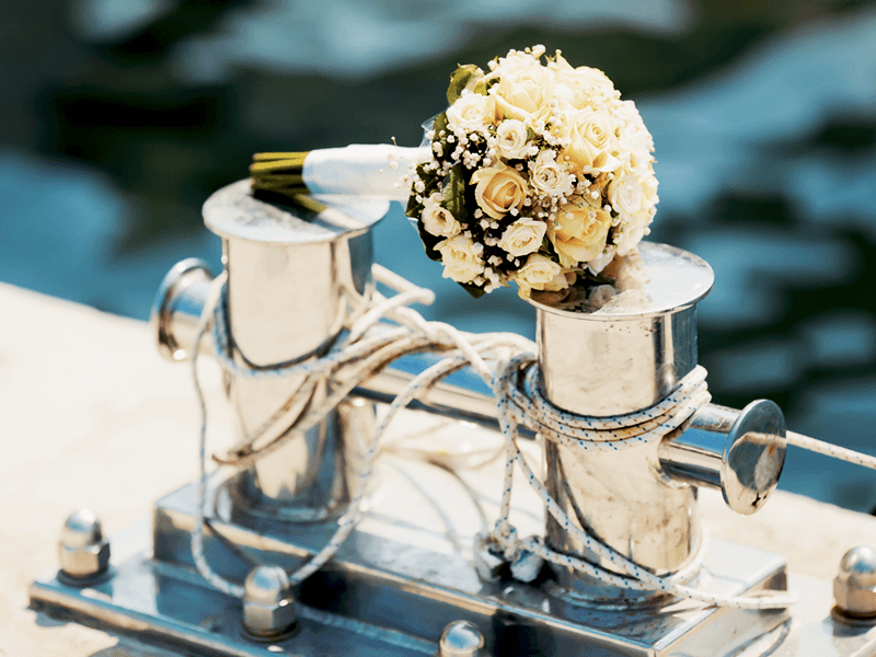 wedding bouquet on boat charter
