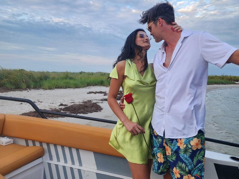 couple on boat charter for romantic cruise