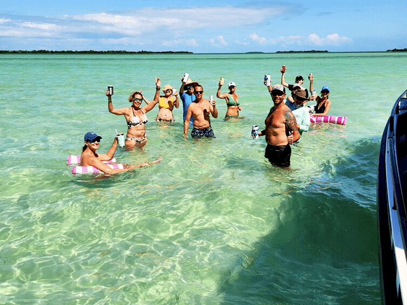party group by boat charter in ocean