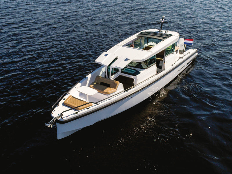 luxury boat charter drone shot