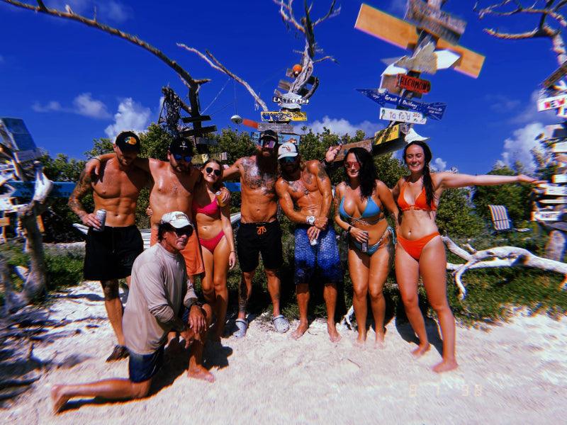 group of friends on the Keys sandbar Florida Charters
