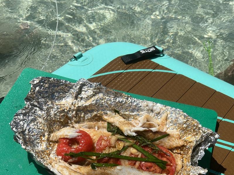 lunch on paddleboard on the water
