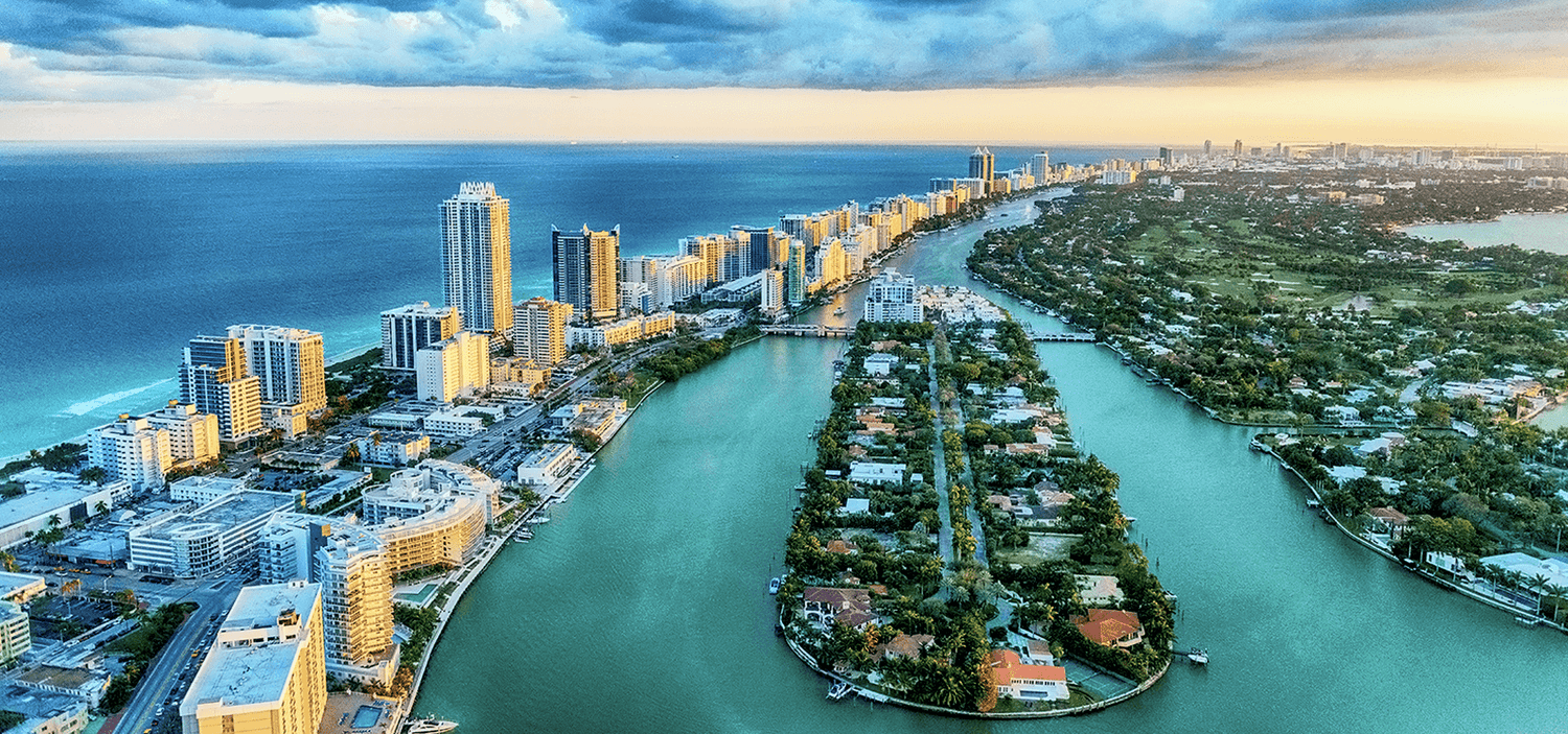 Miami FL skyline beach shore