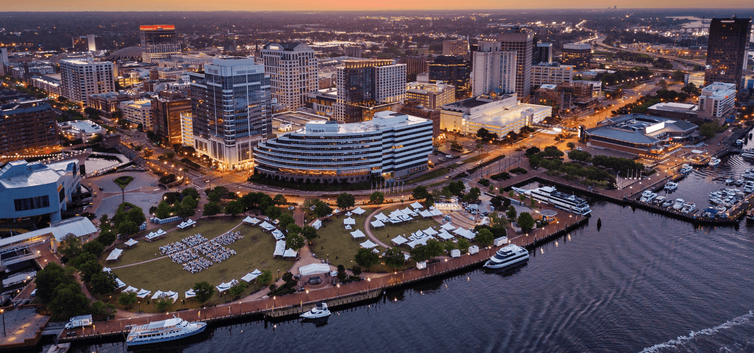 Norfolk VA skyline beach shore