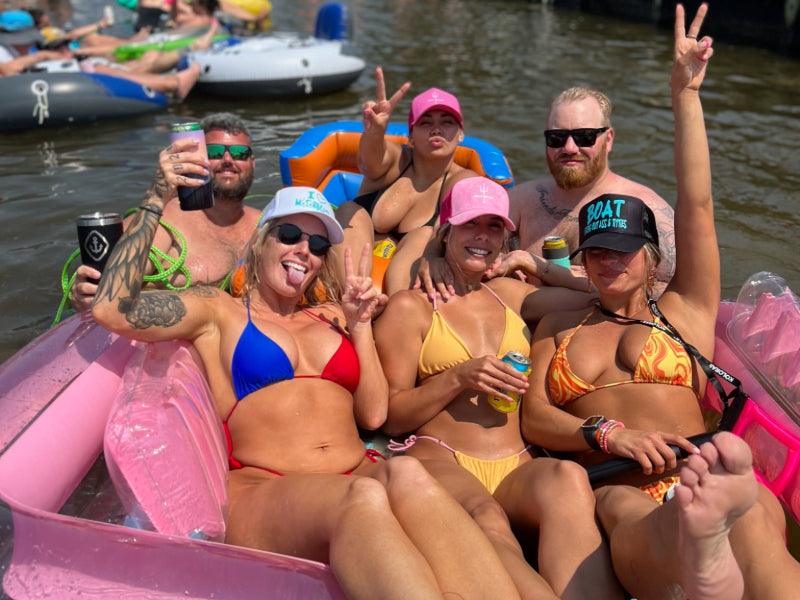 party group on raft boat charter