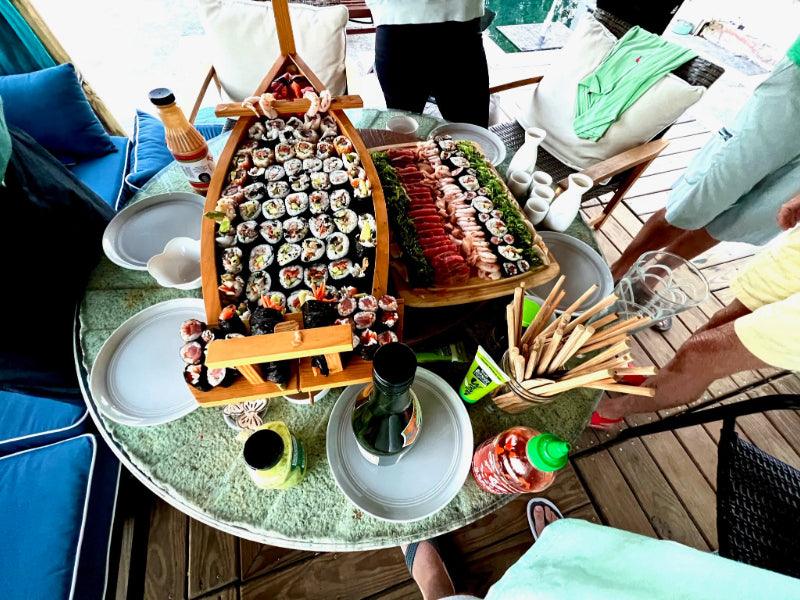 sushi meal at restaurant by the water