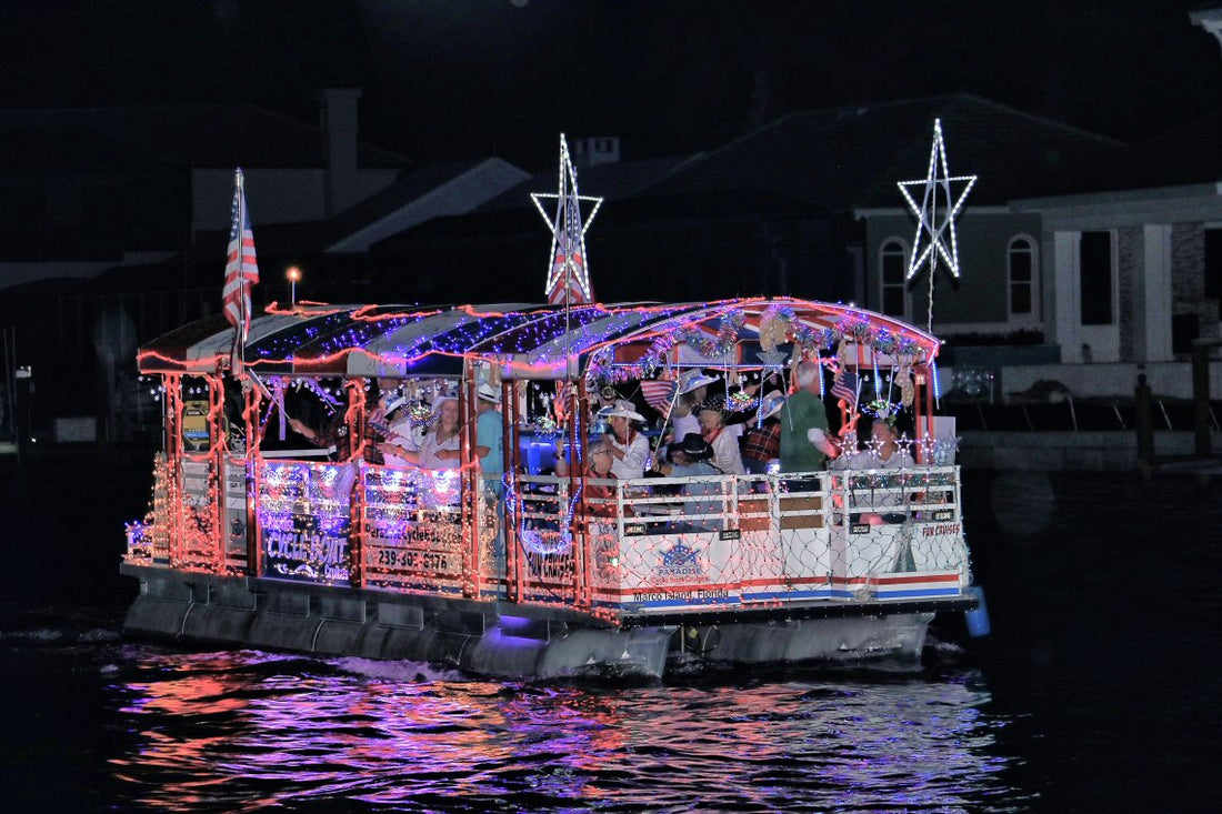 Christmas Island Style Boat Parade: Lighted Boats on the Marco River